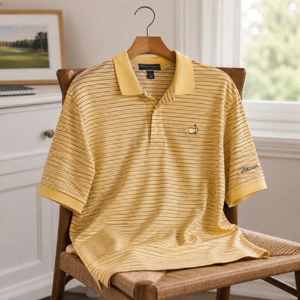 Masters Golf Polo Shirt Mens Large Yellow Stripe Pima Cotton Augusta Logo - Picture 4 of 11